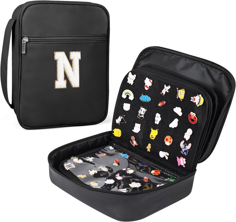 Fruobeyla Pin Display Bag, Letter PU Pin Trading Book with 8 Pages, Waterproof Enamel Pins Holder Board, Suitable as Pin Collection Display Case, N - Image 1