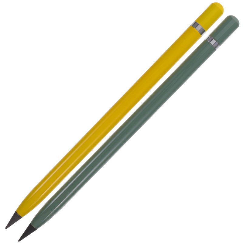 قلم رصاص معدني بدون حبر (قطعتان) مع أطراف جرافيت من السبائك، قلم رسم وكتابة أبدي قابل لإعادة الاستخدام للمنزل والمكتب والمدرسة، باللون الأسود والأصفر والأخضر النعناعي - Image 2