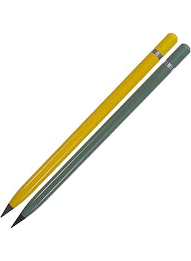 قلم رصاص معدني بدون حبر (قطعتان) مع أطراف جرافيت من السبائك، قلم رسم وكتابة أبدي قابل لإعادة الاستخدام للمنزل والمكتب والمدرسة، باللون الأسود والأصفر والأخضر النعناعي - Image 1