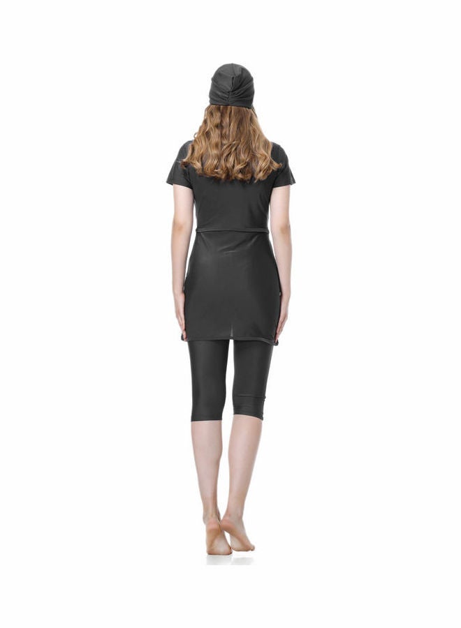 NIBEMINENT Classic Simple Design Short Sleeve Burkini Swimsuits Black - Image 2