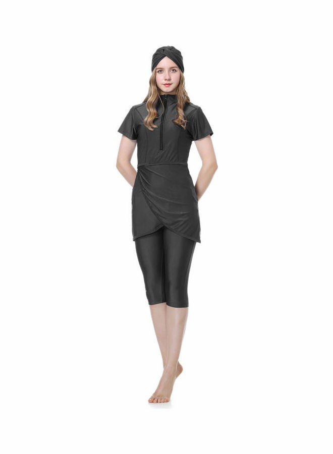 NIBEMINENT Classic Simple Design Short Sleeve Burkini Swimsuits Black - Image 5