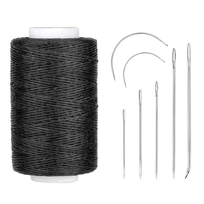 Namner 250M Leather Waxed Thread 150D Sewing Waxed Thread Cord with Leather Needles Upholstery Repair Sewing Thread Kit for Bookbinding Shoe Repairing Leather Projects Black