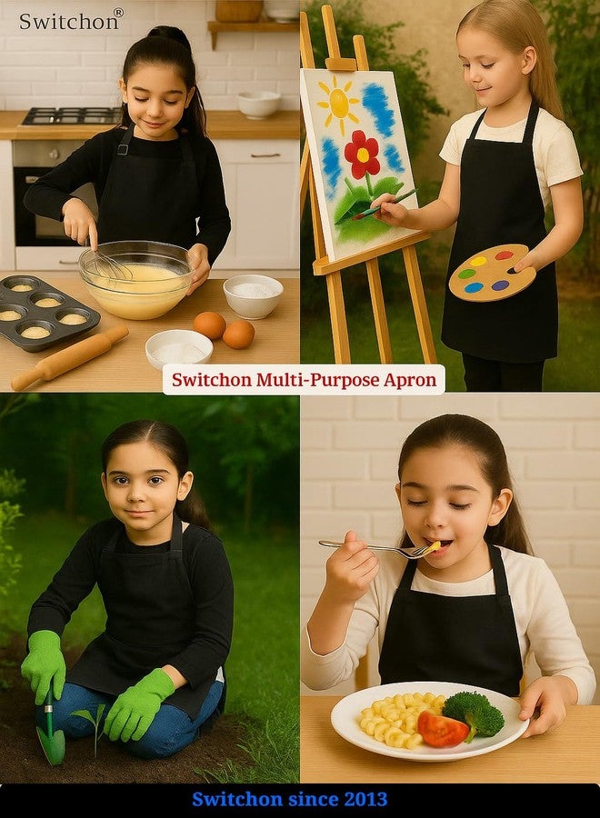 Switchon Waterproof Polyester Kids Apron with Adjustable Waist & Neck Buckle | Multi-Purpose Cooking, Art, Birthday Theme Party & School Apron with Front Pocket | For Boys & Girls Age 5-11 Years - Image 3
