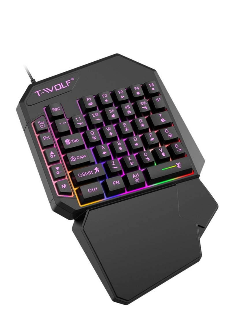 تي- وولف Single-Hand Gaming Keyboard, 40 Keys Ultral Compact Wired Keyboard, RGB Light, Easy to Carry on Trip, For PS3/PS4/XBOX/PC Gamer etc. - Image 1