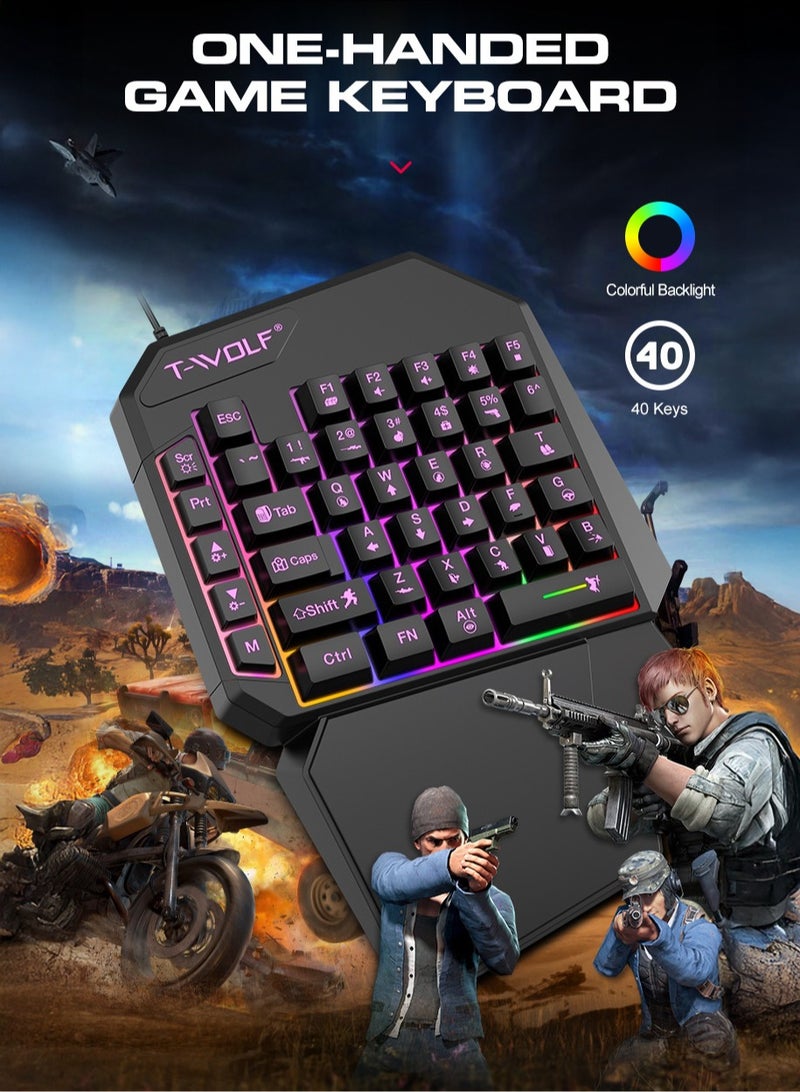 تي- وولف Single-Hand Gaming Keyboard, 40 Keys Ultral Compact Wired Keyboard, RGB Light, Easy to Carry on Trip, For PS3/PS4/XBOX/PC Gamer etc. - Image 2