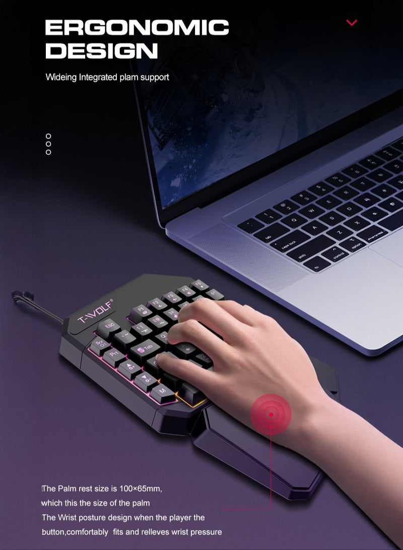 تي- وولف Single-Hand Gaming Keyboard, 40 Keys Ultral Compact Wired Keyboard, RGB Light, Easy to Carry on Trip, For PS3/PS4/XBOX/PC Gamer etc. - Image 3