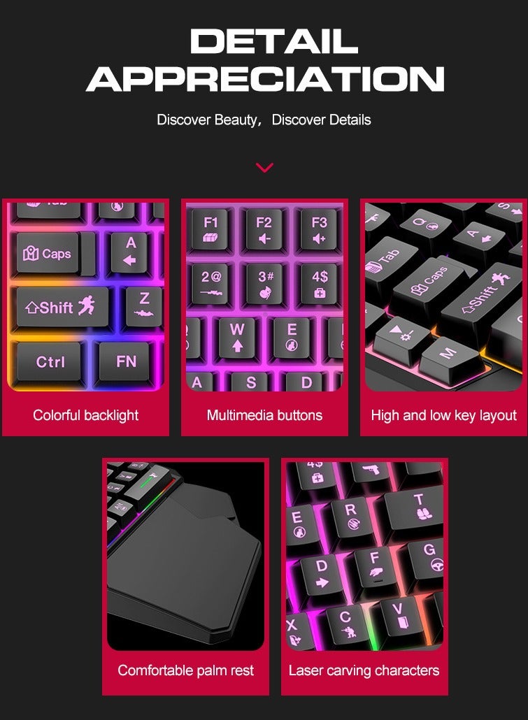 تي- وولف Single-Hand Gaming Keyboard, 40 Keys Ultral Compact Wired Keyboard, RGB Light, Easy to Carry on Trip, For PS3/PS4/XBOX/PC Gamer etc. - Image 5