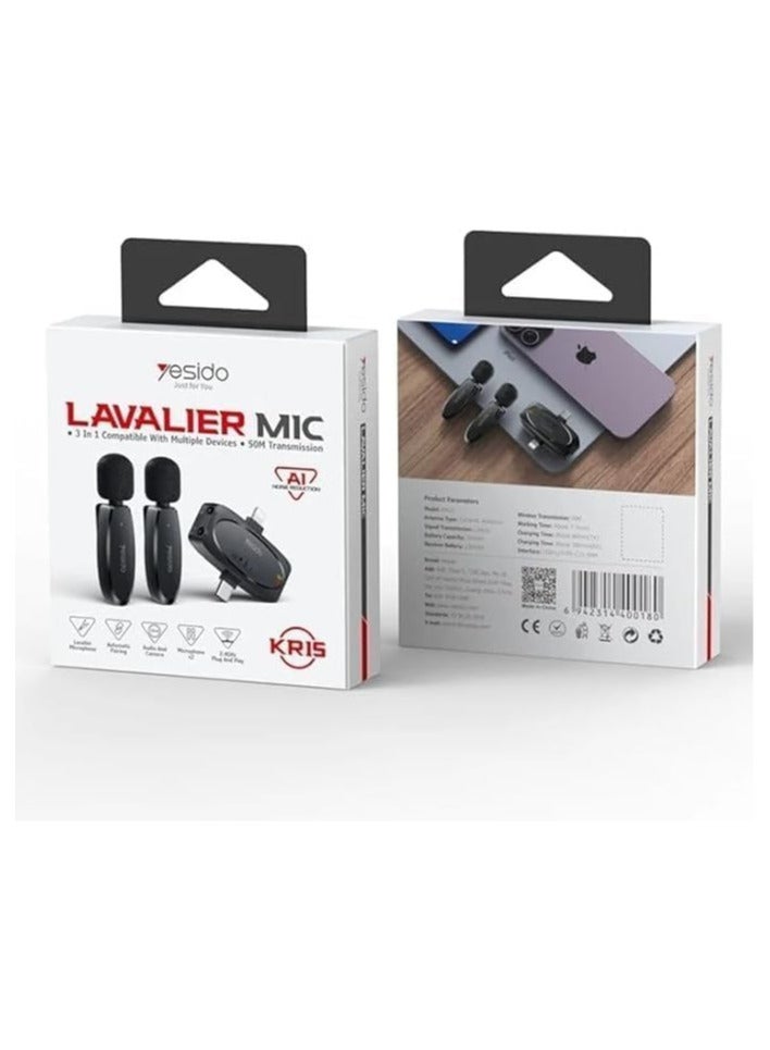 يسيدو ميكروفون لاسلكي كيه ار 15 محمول بزاوية 360 درجة مع منفذ إرسال 2 في 1 وميكروفون لاسلكي ام اي اك اس 2 - Image 1