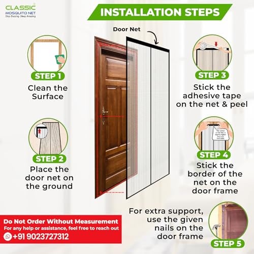 Classic Mosquito Net for Door Fiberglass Magnetic Curtain Auto Closing Insect Screen for All Door Types with Self Adhesive Hook Tape (205X100cms, Grey) - Image 3