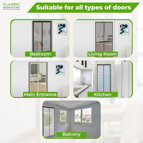 Classic Mosquito Net for Door Fiberglass Magnetic Curtain Auto Closing Insect Screen for All Door Types with Self Adhesive Hook Tape (205X100cms, Grey) - Image 5