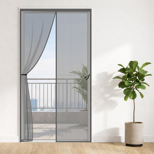 Classic Mosquito Net for Door Fiberglass Magnetic Curtain Auto Closing Insect Screen for All Door Types with Self Adhesive Hook Tape (205X100cms, Grey) - Image 1