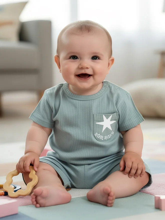 Babies Basic Babies Basic Boys Premium Ribbed Cotton T-Shirt and Shorts Set