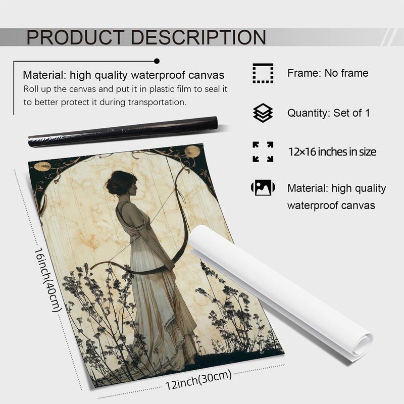 Sufeasdf Vintage Greek Mythology Hunting Goddess Artemis Canvas Wall Art Divine Feminine Poster Room Aesthetic Print for Home Bedroom Dorm Wall Decor 12x16in Unframed - Image 2