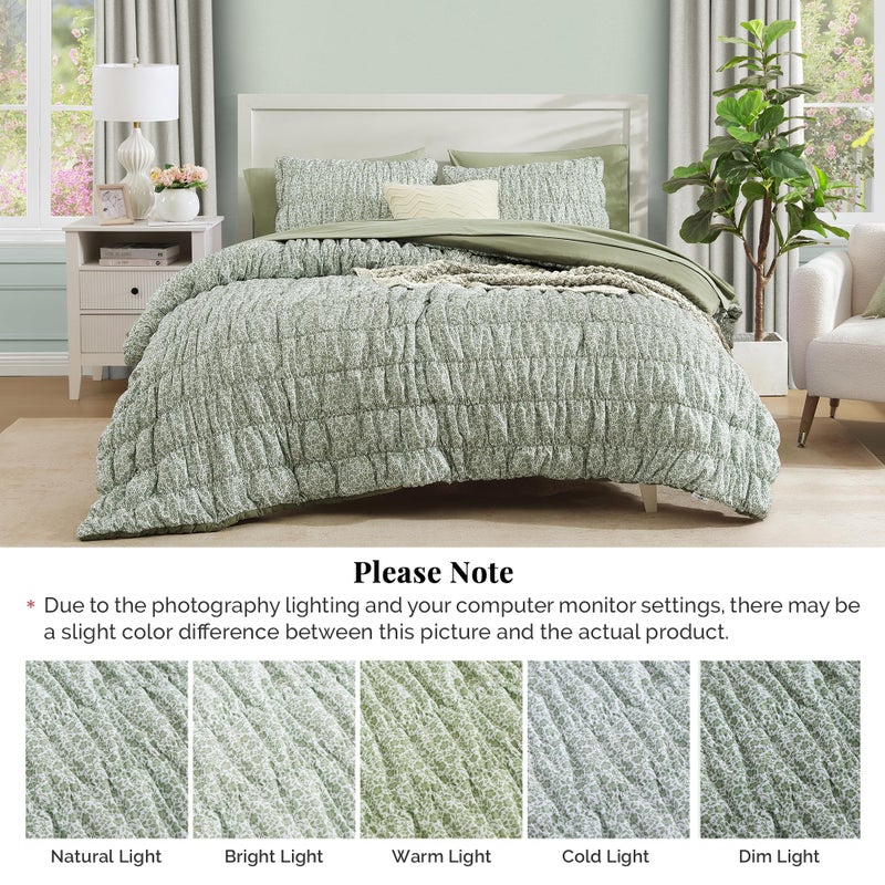 BLOOMHAVEN Queen Comforter Set-7 Pieces Sage Green Classic Puff Floral Bedding Sets for All Seasons,Shabby Chic Farmhouse Bed in a Bag Queen with Wildflowers Comforter,Sheets, Pillowcases & Shams - Image 4