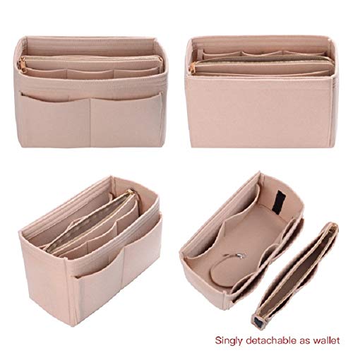 ZTUJO Purse Organizer Insert, Felt Bag Organizer with Metal Zipper, Handbag & Tote Shaper, For Speedy Neverfull Tote, 7 Sizes(Large, Beige) - Image 3
