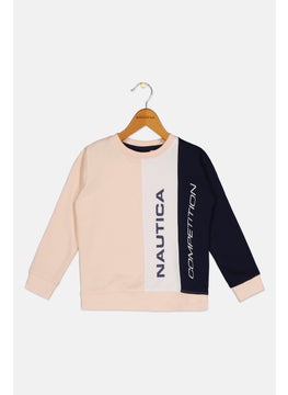 NAUTICA Toddlers Girl Crew Neck Brand Logo Sweatshirt, Pink  - Image 1
