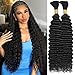 OKVOKV Human Braiding Hair for Boho Braids 18 Inch 110g Deep Wave Bulk Boho Human Hair for Braiding No Weft 12A Curly Human Hair Extensions for Boho Braids 2 Bundle Wet and Wavy Human Hair - Image 2