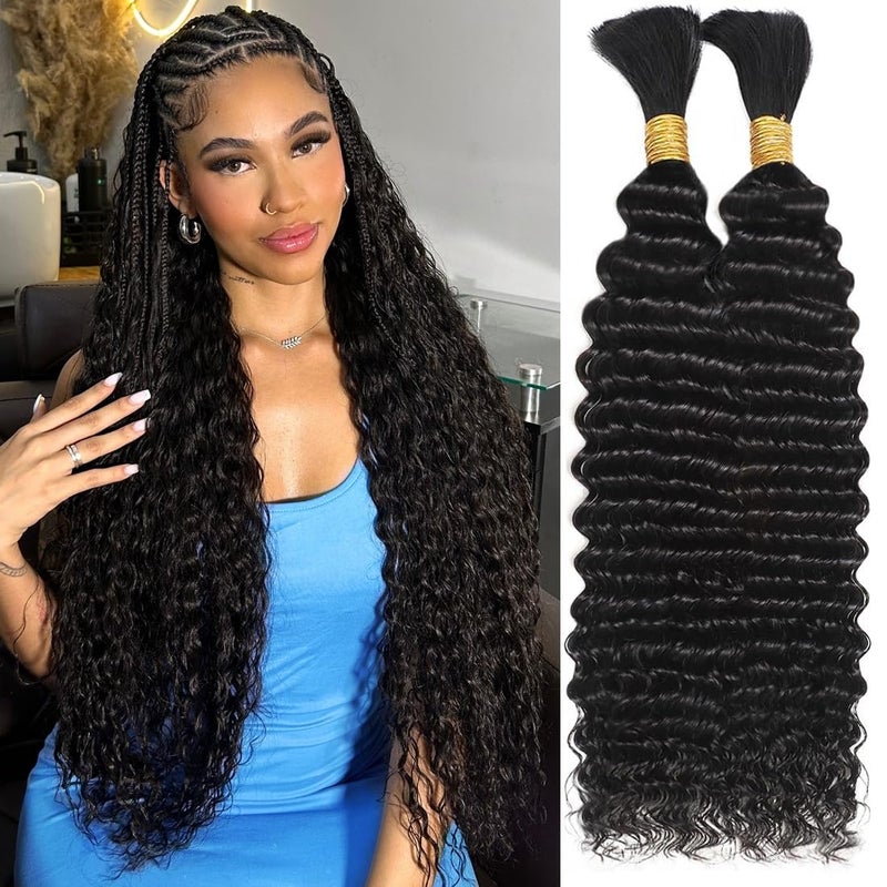 OKVOKV Human Braiding Hair for Boho Braids 18 Inch 110g Deep Wave Bulk Boho Human Hair for Braiding No Weft 12A Curly Human Hair Extensions for Boho Braids 2 Bundle Wet and Wavy Human Hair - Image 3