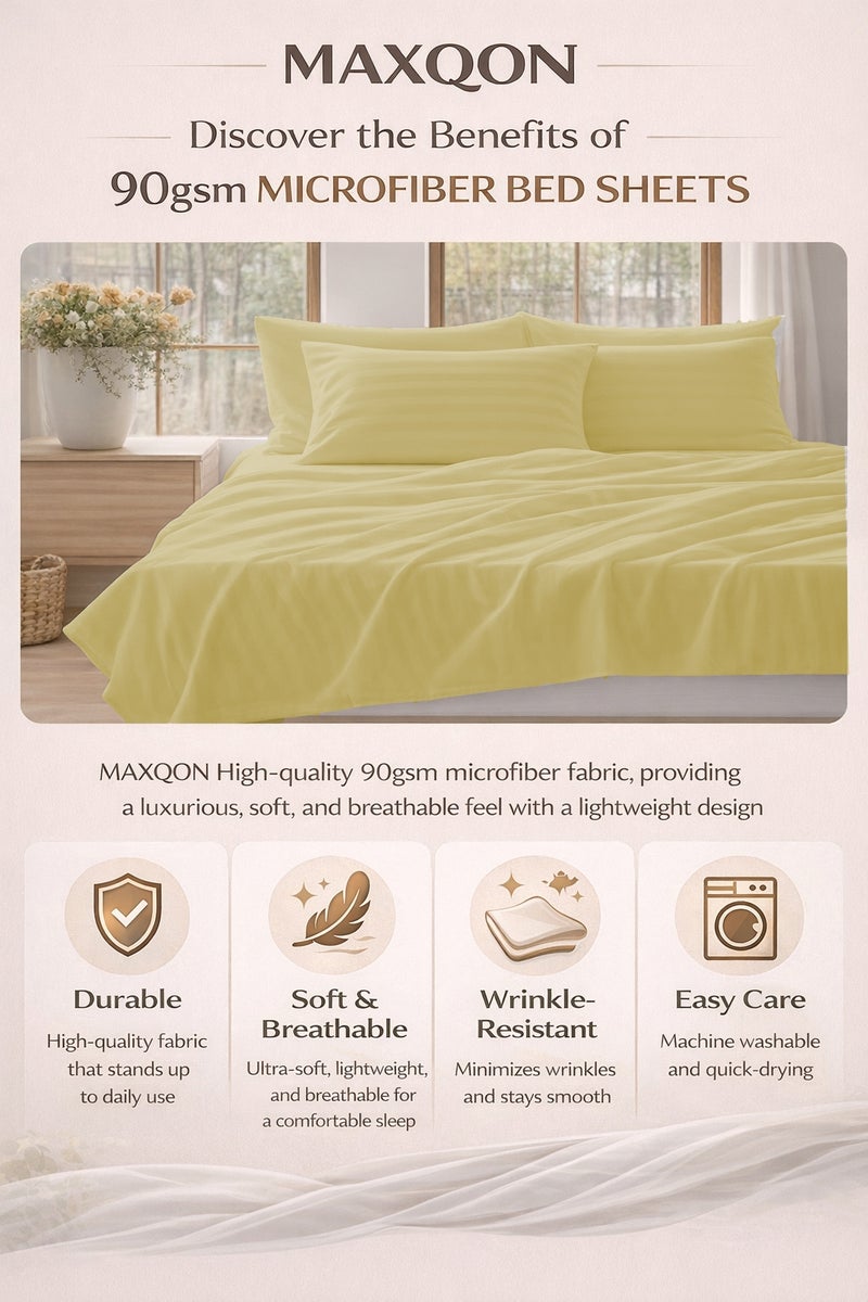 ماكسكون طقم ملاية سرير مايكروفايبر فاخر مكوّن من 3 قطع – ملاية مسطحة مقاس (230×255 سم) مع 2 كيس وسادة (50×75 سم) – ناعم جداً، قابل للتنفس، ومقاوم للتجاعيد – مناسب لأسرة الكوين والكينج – مثالي للاستخدام المنزلي والفندقي - Image 4
