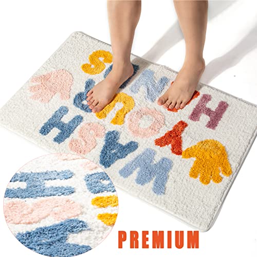 DBJOY Kids Bath Rugs Microfiber Bathroom Non-Slip Mat Washable Cute Bath Mat for Kids Modern Absorbent Funny Letters (Wash Hands, 20"x32") - Image 5