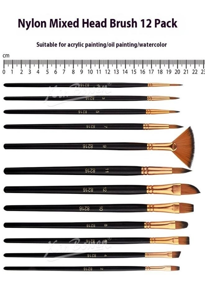 Xin Bowen - 12-Piece Nylon Hair Paint Brush Set - Children’s DIY Art Brushes, Art Supplies for Students - Image 1