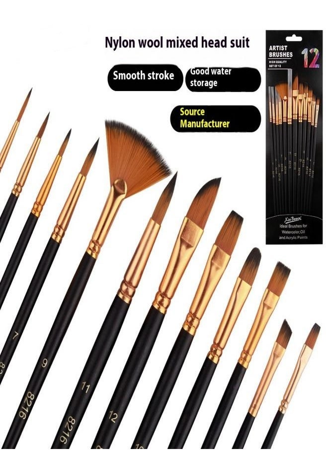 Xin Bowen - 12-Piece Nylon Hair Paint Brush Set - Children’s DIY Art Brushes, Art Supplies for Students - Image 1