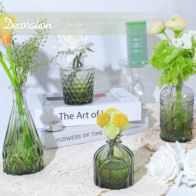 TBWIND Glass Bud Vase Set of 5, Small Green Flower Vases for Centerpieces in Bulk, Mini Vintage Vase for Wedding Decor, Single Flowers, and Home Table DÃ©cor - Image 5