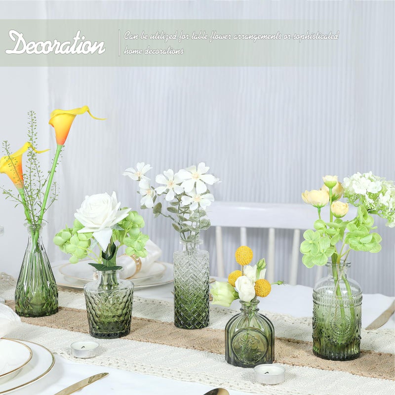 TBWIND Glass Bud Vase Set of 5, Small Green Flower Vases for Centerpieces in Bulk, Mini Vintage Vase for Wedding Decor, Single Flowers, and Home Table DÃ©cor - Image 2
