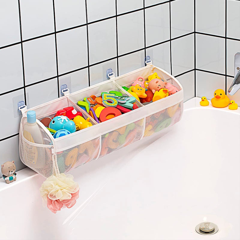 Austion Original 3 Compartment Horizontal Large Openings Bath Toy Organizer for Tub, Capacity Upgrade Bath Toy Storage and Holder, Bathtub Toy Holder for Easy Access and Sorting of Toys. - Image 1