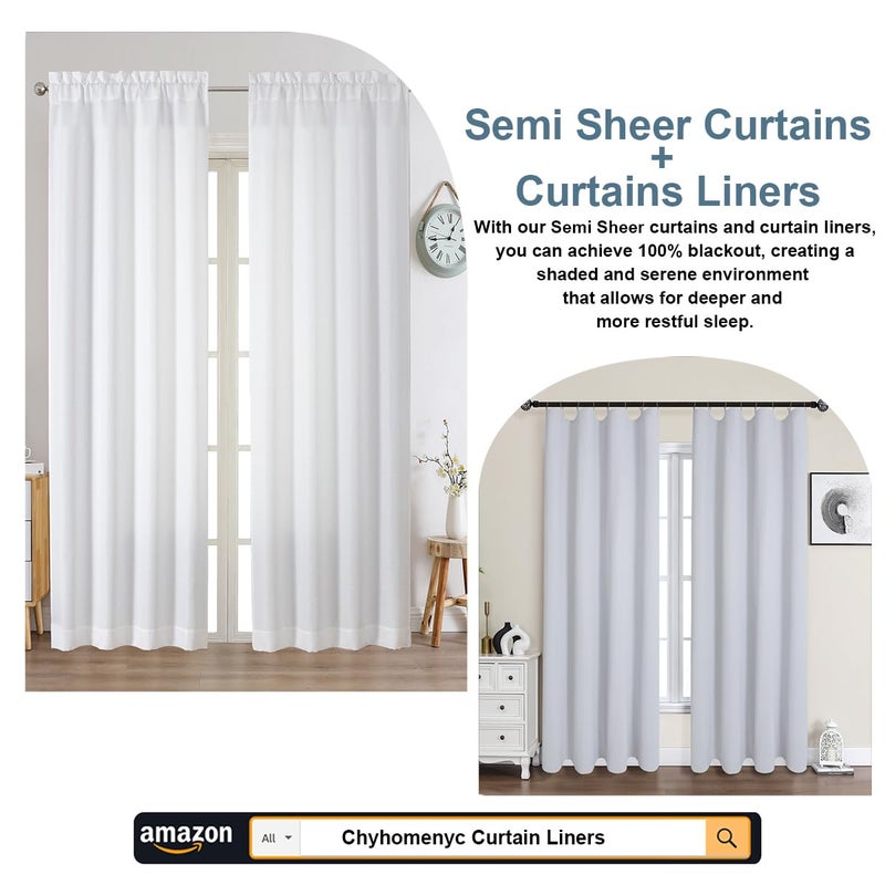 Chyhomenyc White Curtains 84 Inch Length 2 Panels Set, Faux Linen Textured Semi Light Filtering Soft Airy Farmhouse Curtain Drapes for Living Room Bedroom, Cortinas para Sala, 40Wx84L - Image 5