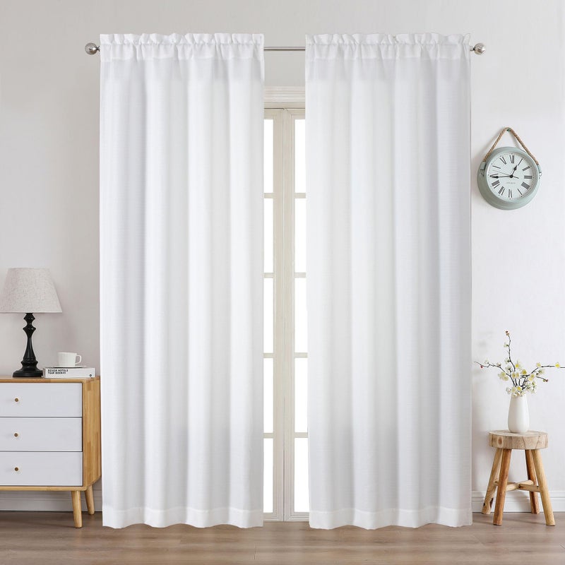 Chyhomenyc White Curtains 84 Inch Length 2 Panels Set, Faux Linen Textured Semi Light Filtering Soft Airy Farmhouse Curtain Drapes for Living Room Bedroom, Cortinas para Sala, 40Wx84L - Image 2