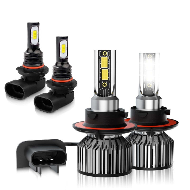 TXBILMOO Compatible For Ford F150 F250 F350 (2004-2014) Bulbs 9008 H13 High & Low Beam+9145 Fog Light Bulbs,6500K White 600% Brightness with Fan, Plug and Play, Pack of 4 - Image 1