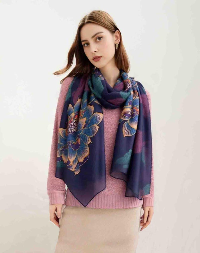 Acotavie Scarfs for Women Dressy Fashion Scarves Long Floral Pattern Scarf Lightweight Sunscreen Shawls (C002 Purple) - Image 3