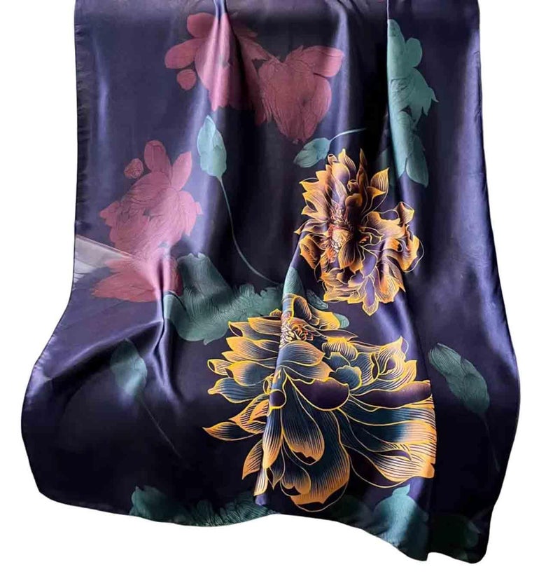 Acotavie Scarfs for Women Dressy Fashion Scarves Long Floral Pattern Scarf Lightweight Sunscreen Shawls (C002 Purple) - Image 2