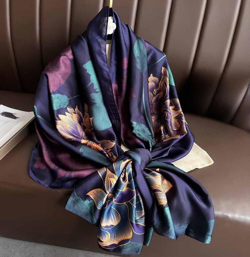 Acotavie Scarfs for Women Dressy Fashion Scarves Long Floral Pattern Scarf Lightweight Sunscreen Shawls (C002 Purple) - Image 4