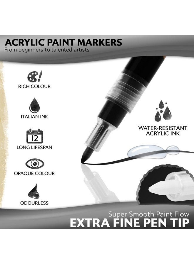 Stylo 8 Count Acrylic Metallic Pens White Black Gold And Silver Fine Tip Permanent Acrylic Metallic Paint Pens For Glass Wood Back To School Supplies Ideal For Arts And Crafts (8 Multicolor) - Image 3