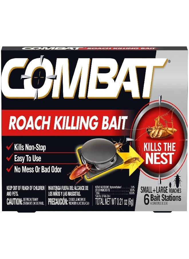 Combat Combat Roach Killing Bait Stations for Small and Large Roaches, 6 Count (Pack of 1)  - Image 1
