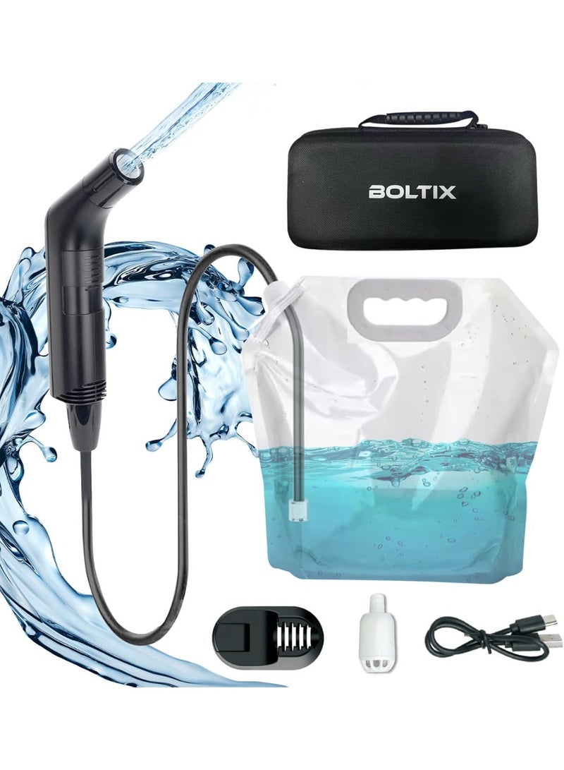 BOLTIX شطاف السفر المحمول من بولتيكس مع كيس ماء سعة 2.5 لتر - شطاف صحي شخصي قابل لإعادة الشحن للتخييم والاستخدام في الهواء الطلق والحمام (كيس بلاستيكي 2.5 لتر (قابل للطي)) - Image 1