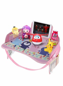 Y&D Kids Travel Tray for Car Seat Activity and Play Organizer Children Toddlers Lap Desk with Tablet Phone Holder Waterproof Foldable, Pink  - Image 1
