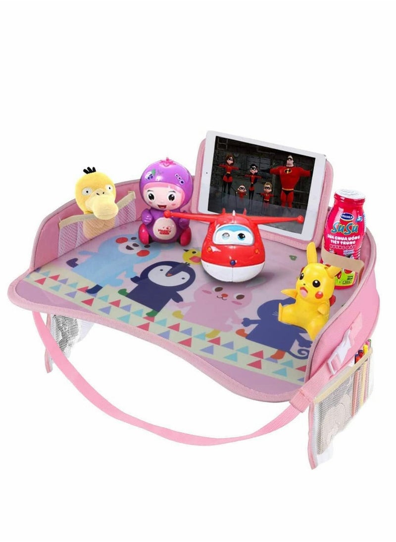Y&D Kids Travel Tray for Car Seat Activity and Play Organizer Children Toddlers Lap Desk with Tablet Phone Holder Waterproof Foldable, Pink  - Image 1