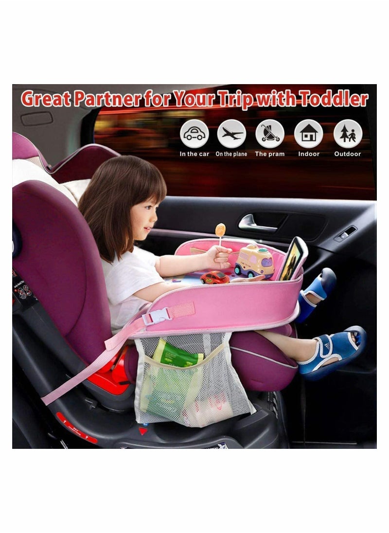 Y&D Kids Travel Tray for Car Seat Activity and Play Organizer Children Toddlers Lap Desk with Tablet Phone Holder Waterproof Foldable, Pink  - Image 2