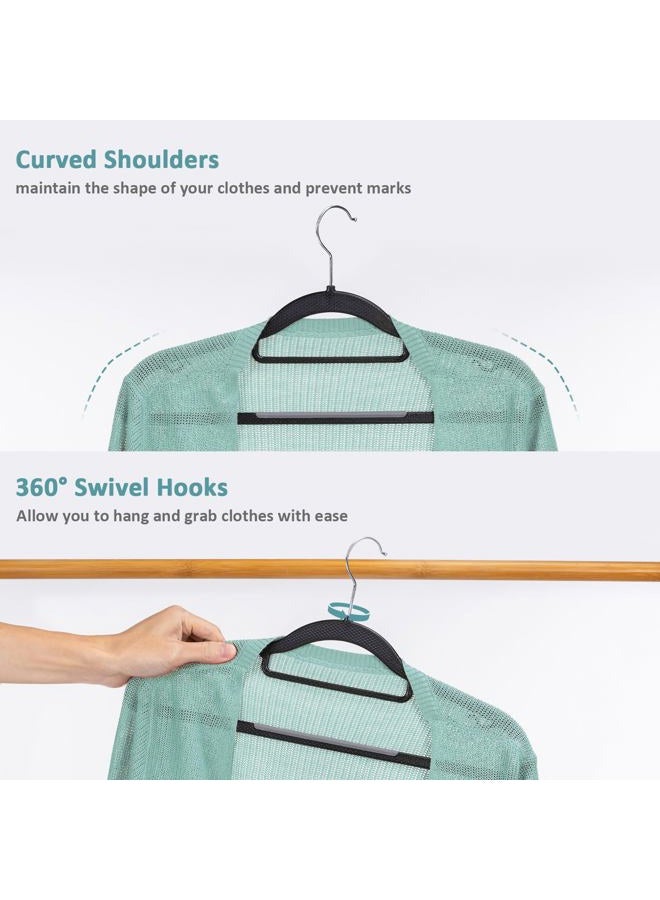 Tonswachic Coat Hangers 50 Pack, Heavy Duty Plastic Hangers for Clothes, Non-Slip Space Saving Clothes Hangers for Shirts Sweaters Pants - 0.2'' Thick 16.5'' Wide 360° Swivel Hook, Black and Dark Gray - Image 5