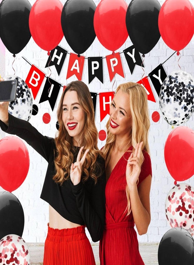 زينة عيد ميلاد باللونين الأحمر والأسود من يوفارس - لافتة عيد ميلاد سعيد باللونين الأحمر والأسود، بالونات، زينة دائرية منقطة للنساء والرجال - Image 4