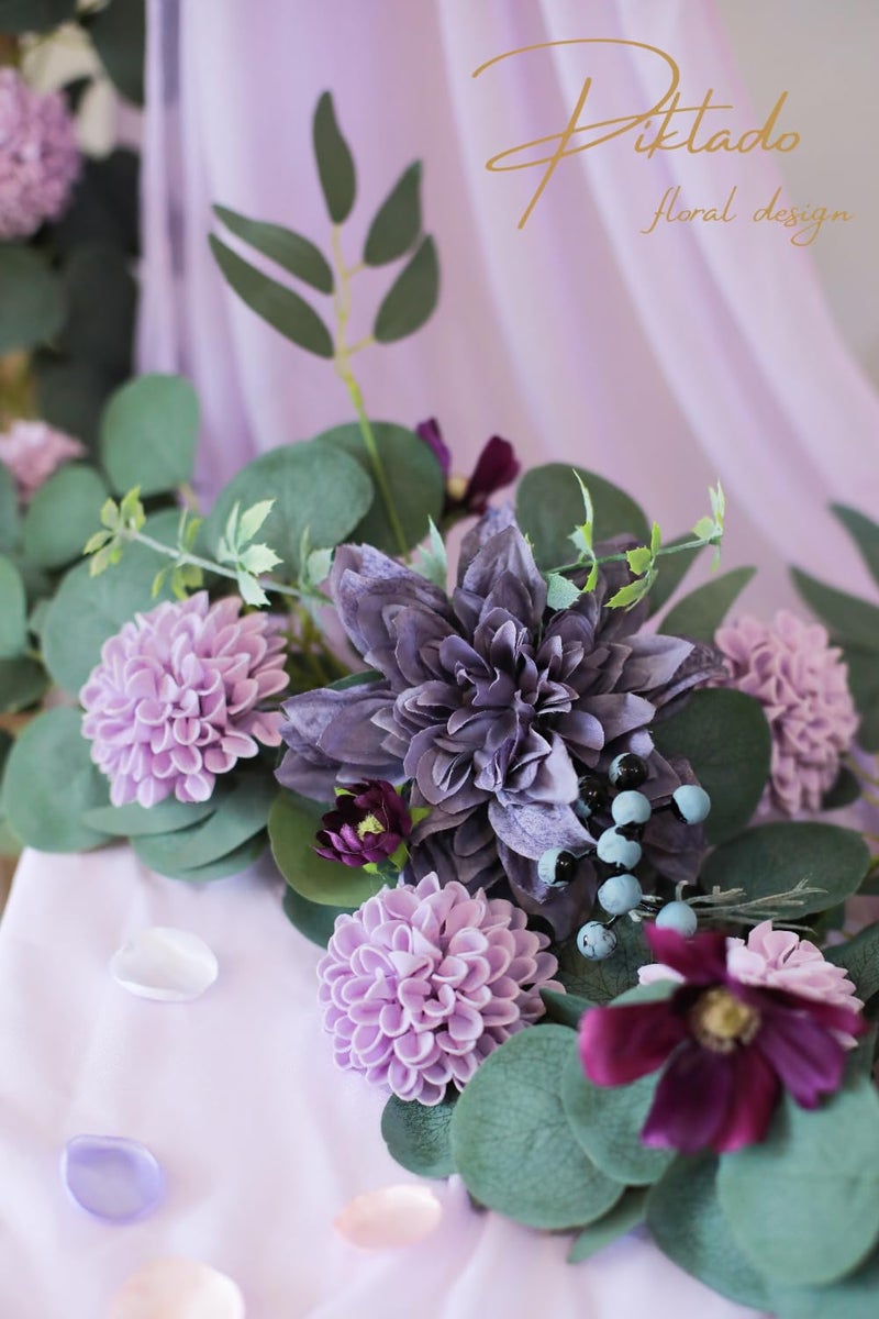 Piklado Artificial Wedding Dahlia Flowers 25 pcs Lavender Fake Roses w/Stem for DIY Wedding Decor Centerpieces Arrangements Bouquets(Lilac) - Image 4