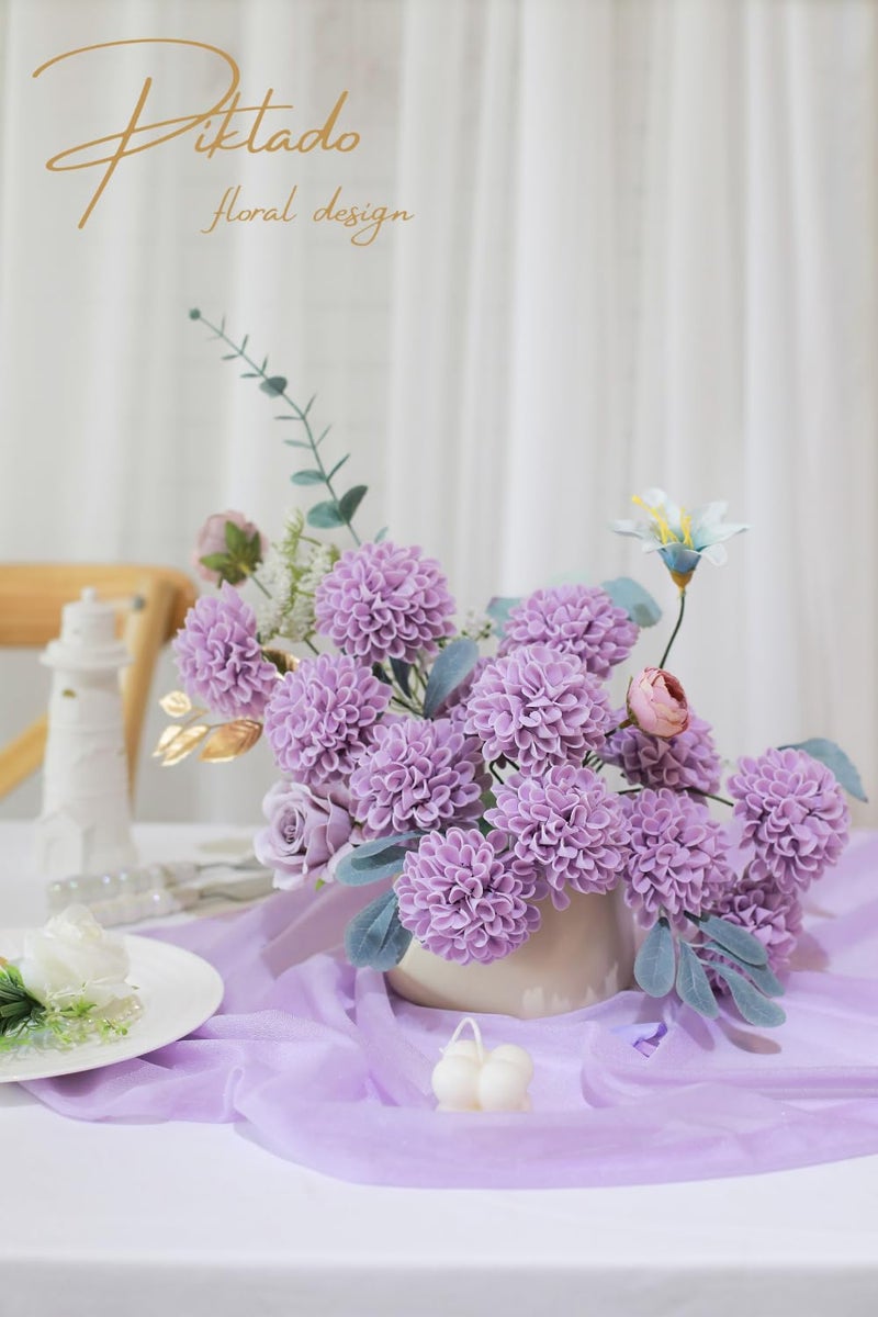 Piklado Artificial Wedding Dahlia Flowers 25 pcs Lavender Fake Roses w/Stem for DIY Wedding Decor Centerpieces Arrangements Bouquets(Lilac) - Image 2