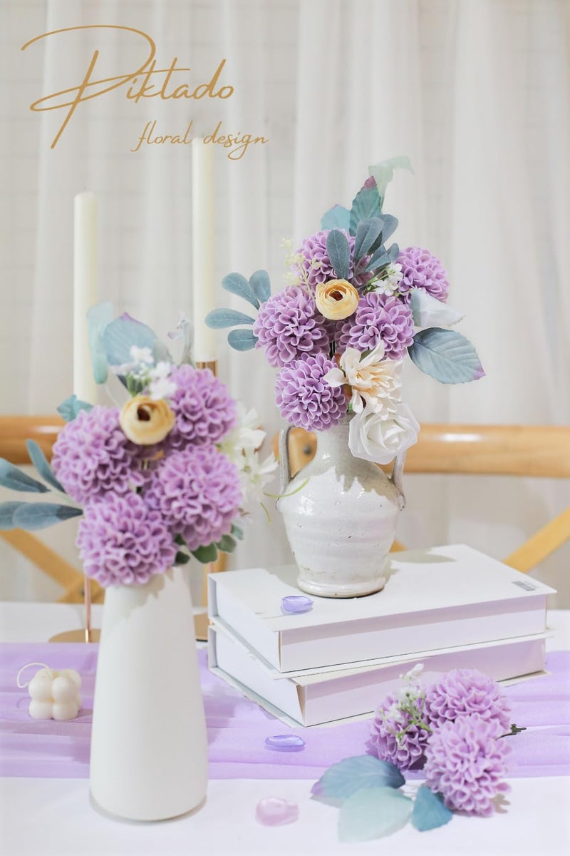 Piklado Artificial Wedding Dahlia Flowers 25 pcs Lavender Fake Roses w/Stem for DIY Wedding Decor Centerpieces Arrangements Bouquets(Lilac) - Image 3