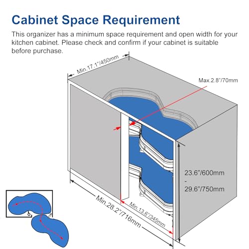 VADANIA Right Swing Pull Out Organizer for 32" Blind Corner Kitchen Cabinet, 2 Tiers Swing Tray, Soft Close, Right Handed Open - Image 2