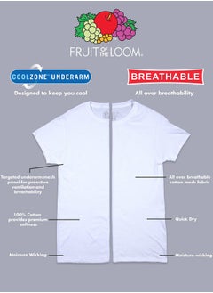 FRUIT OF THE LOOM Men's Eversoft Stay Tucked Crew T-Shirt, Regular-6 Pack White-Cotton Mesh Coolzone Underarm, l  - Image 3