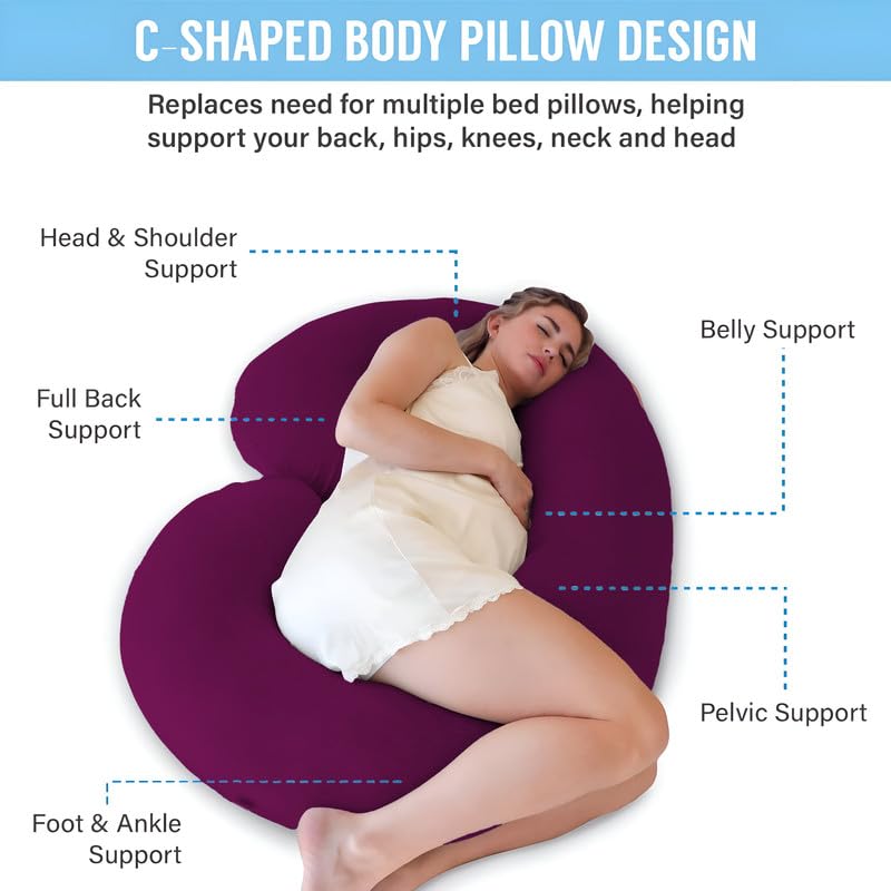 DADDY COOL Full Body C Shape Pregnancy Pillow for Pregnant Women, Maternity Pillow Gift for Pregnancy Sleeping Pillow Pack of 1 Wine - Image 2