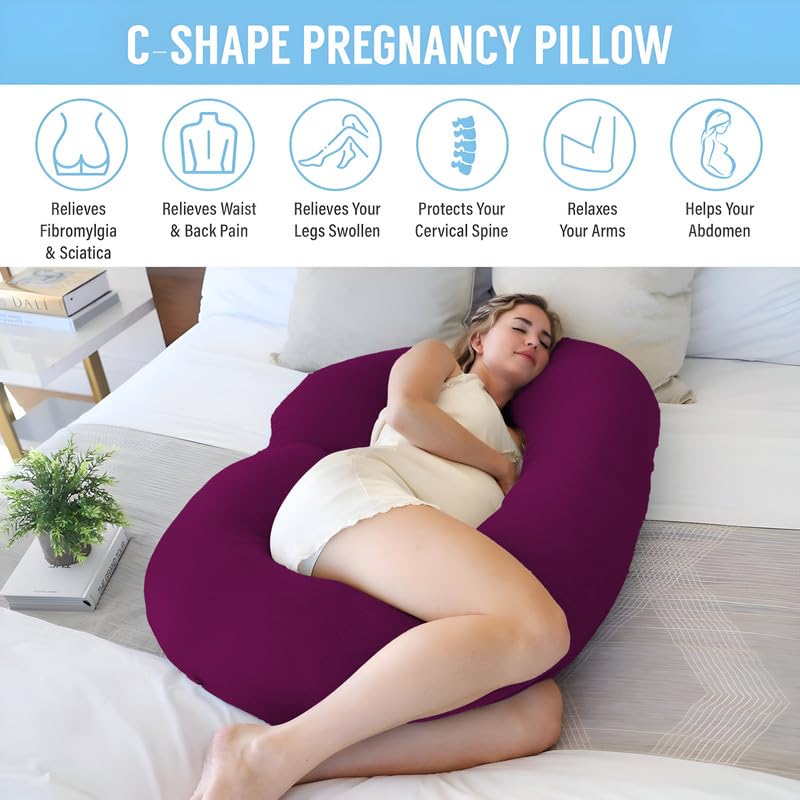 DADDY COOL Full Body C Shape Pregnancy Pillow for Pregnant Women, Maternity Pillow Gift for Pregnancy Sleeping Pillow Pack of 1 Wine - Image 3